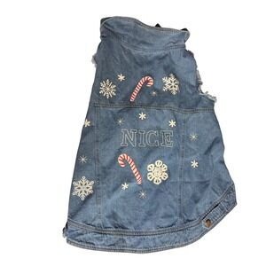 Holiday Denim Dog Vest XL Embroidered NICE Candy‎ Cane Snowflakes Pet Clothes